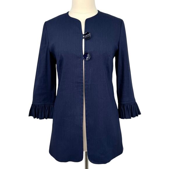 NWT Sara Campbell Carmen Linen Jacket Size 4 Navy Ruffle Cuff Coastal Preppy - Picture 3 of 16